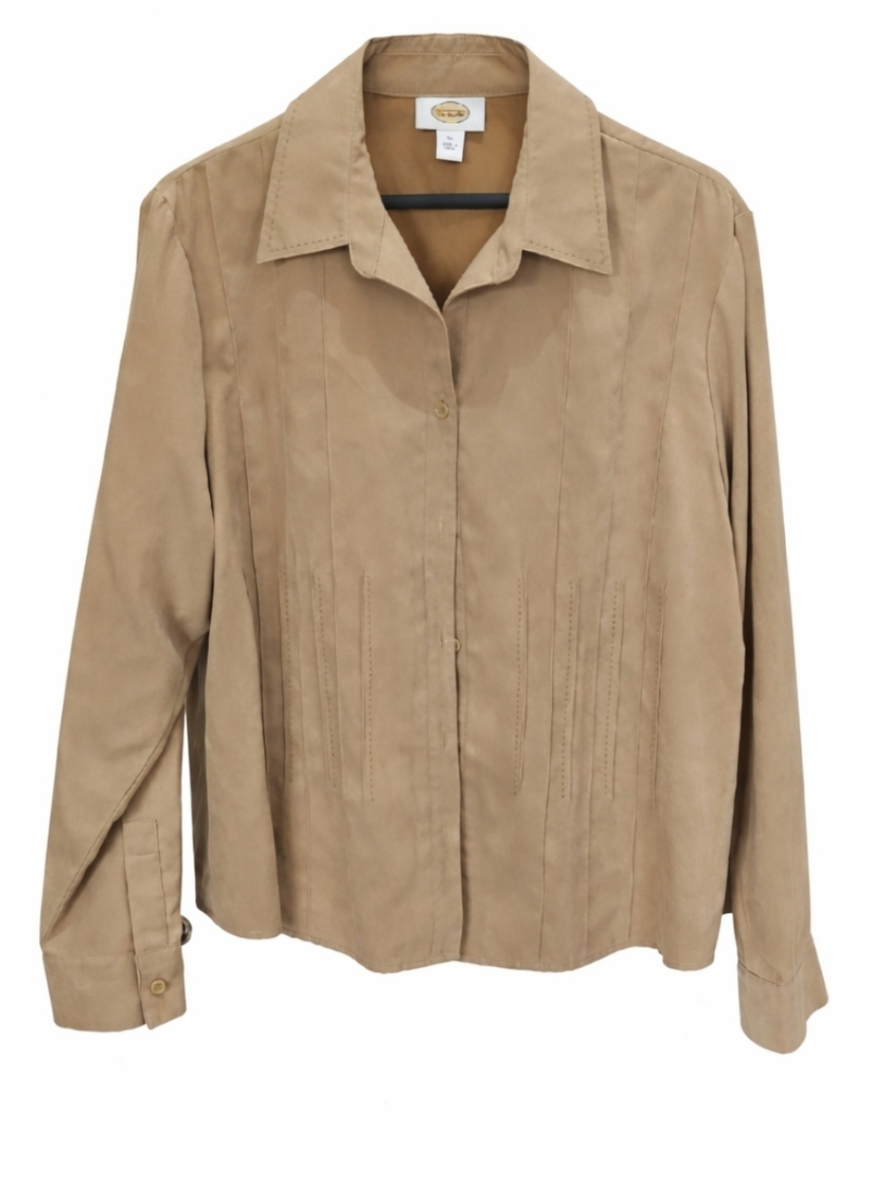 Talbots Tan Vertical Pintuck Detail Polyester Button Up Blouse Sz XL